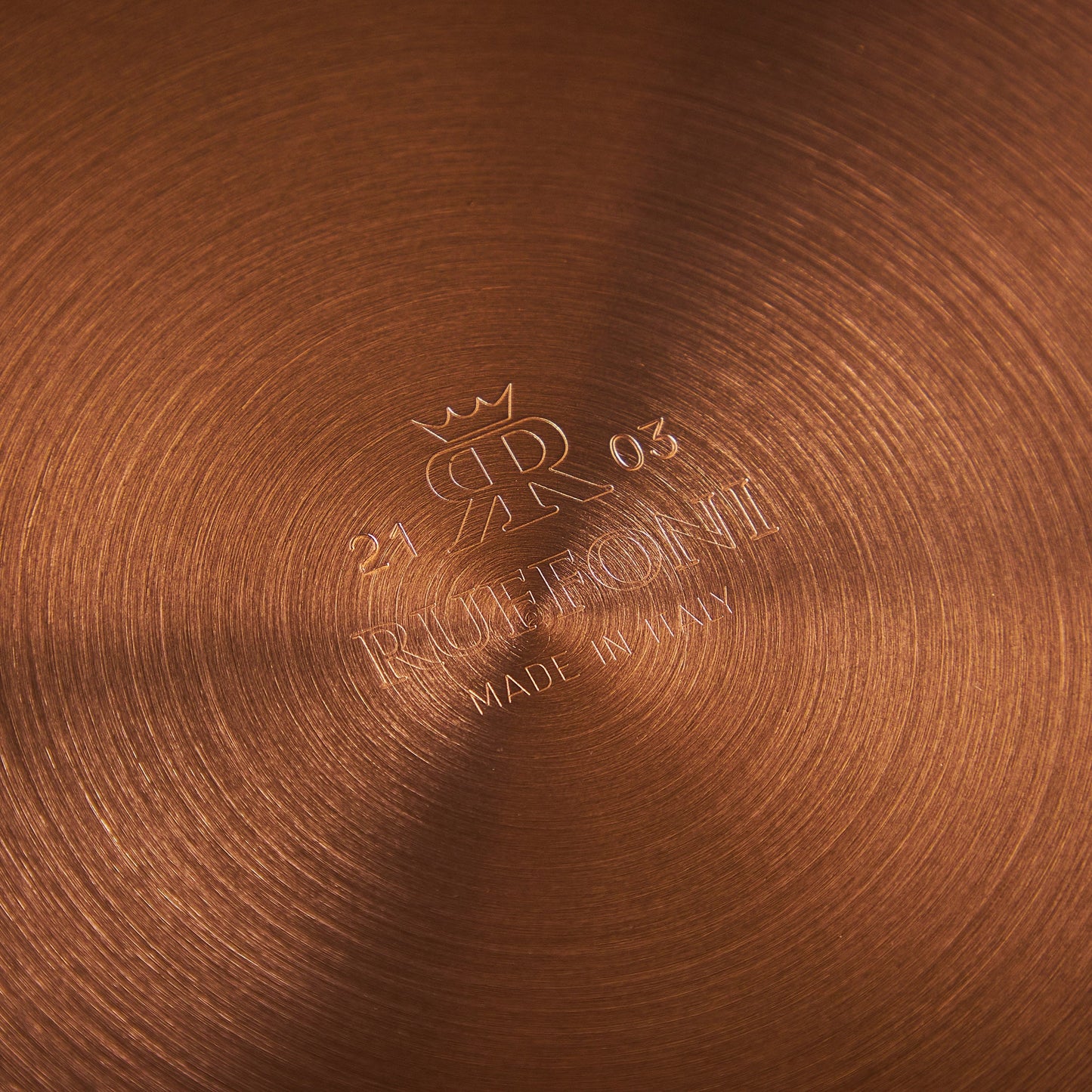 Ruffoni Made in Italy brand logo stamped under Historia hammered copper Jam Pot for authenticity