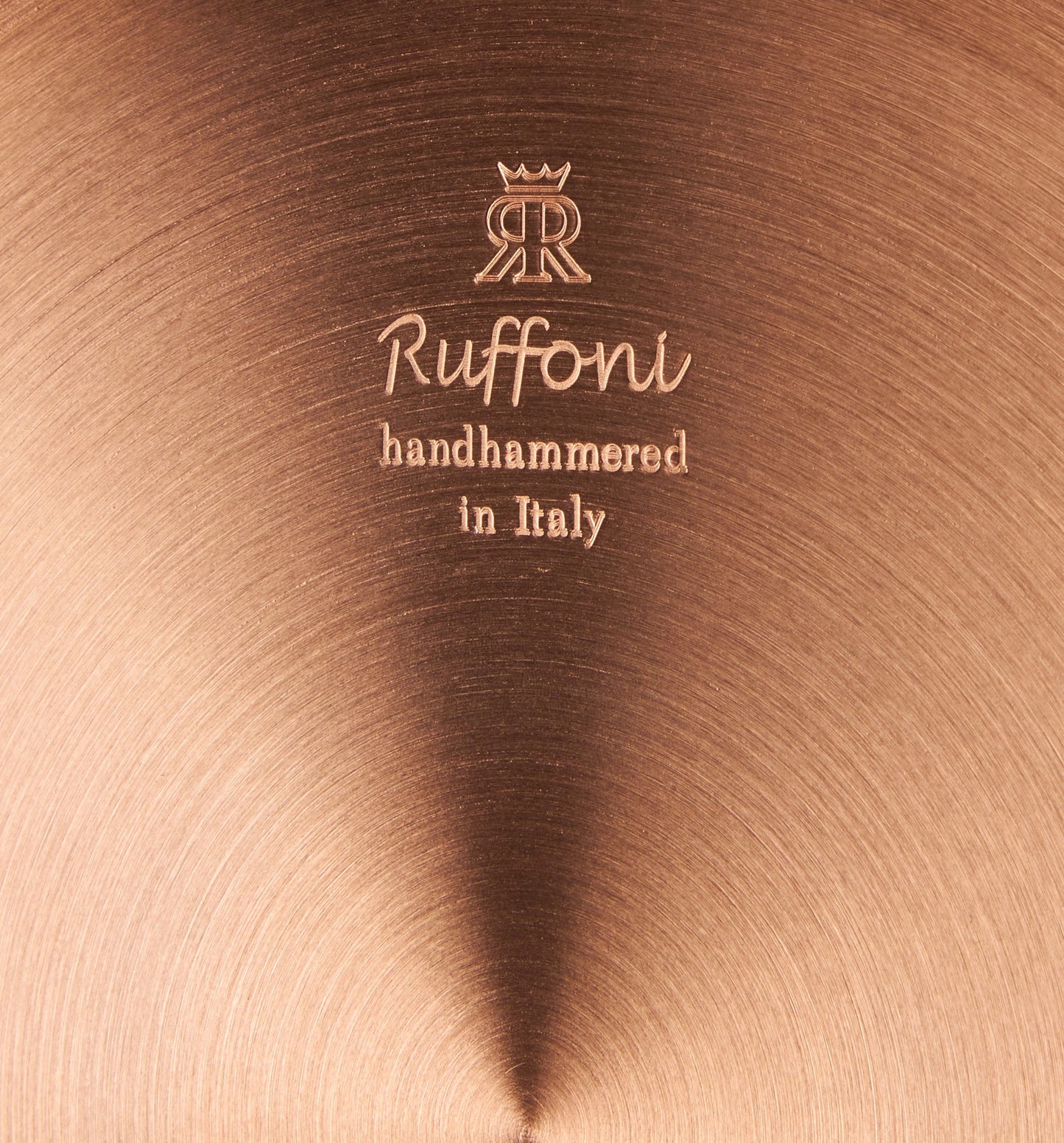 Ruffoni Made in Italy brand logo stamped under Opus Cupra copper 3.5 qt saucepan for authenticity