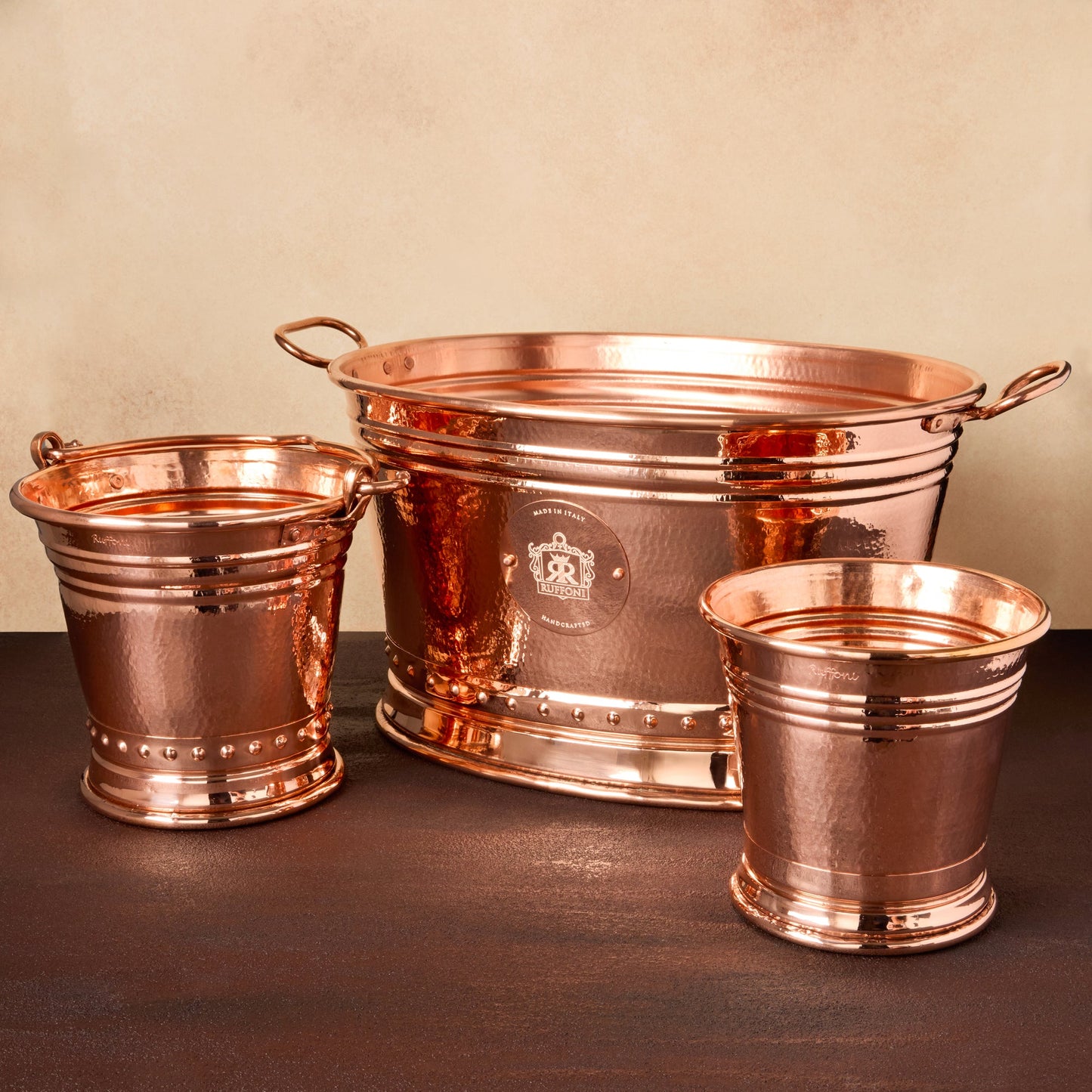 3 Hammered copper Wine Buckets from Ruffoni Historia collection