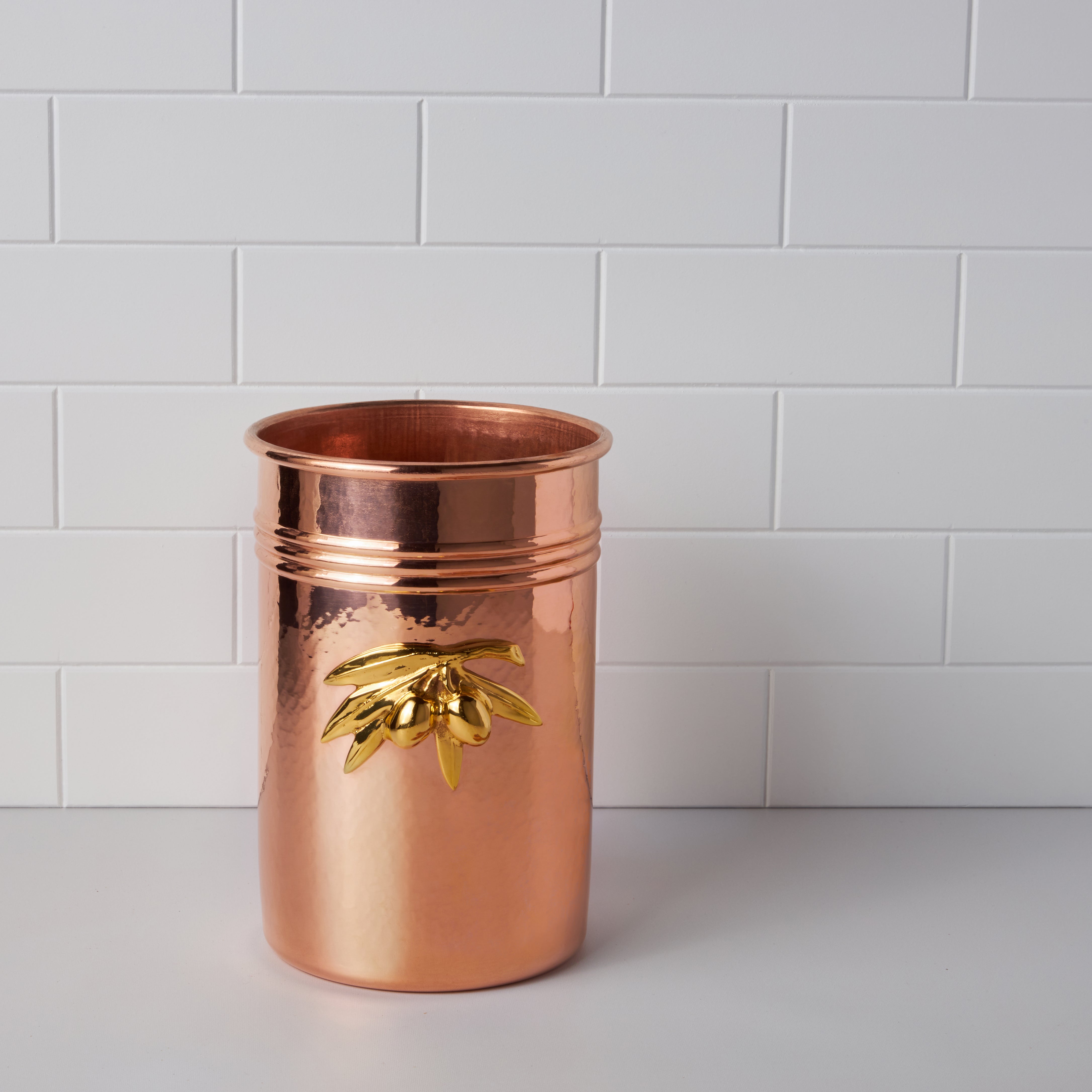 Ruffoni Italian Cookware | Copper Utensil Holder with Grape Emblem