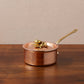 Ruffoni Olivia Cupra 1.5qt saucepan copper cookware with stainless steel lining, brass handles, and decorated lids with brass olive and leaf knob finials