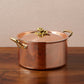 Ruffoni Olivia Cupra 8qt stockpot copper cookware set with stainless steel lining, brass handles and decorated lids with brass olive and leaf knob finials