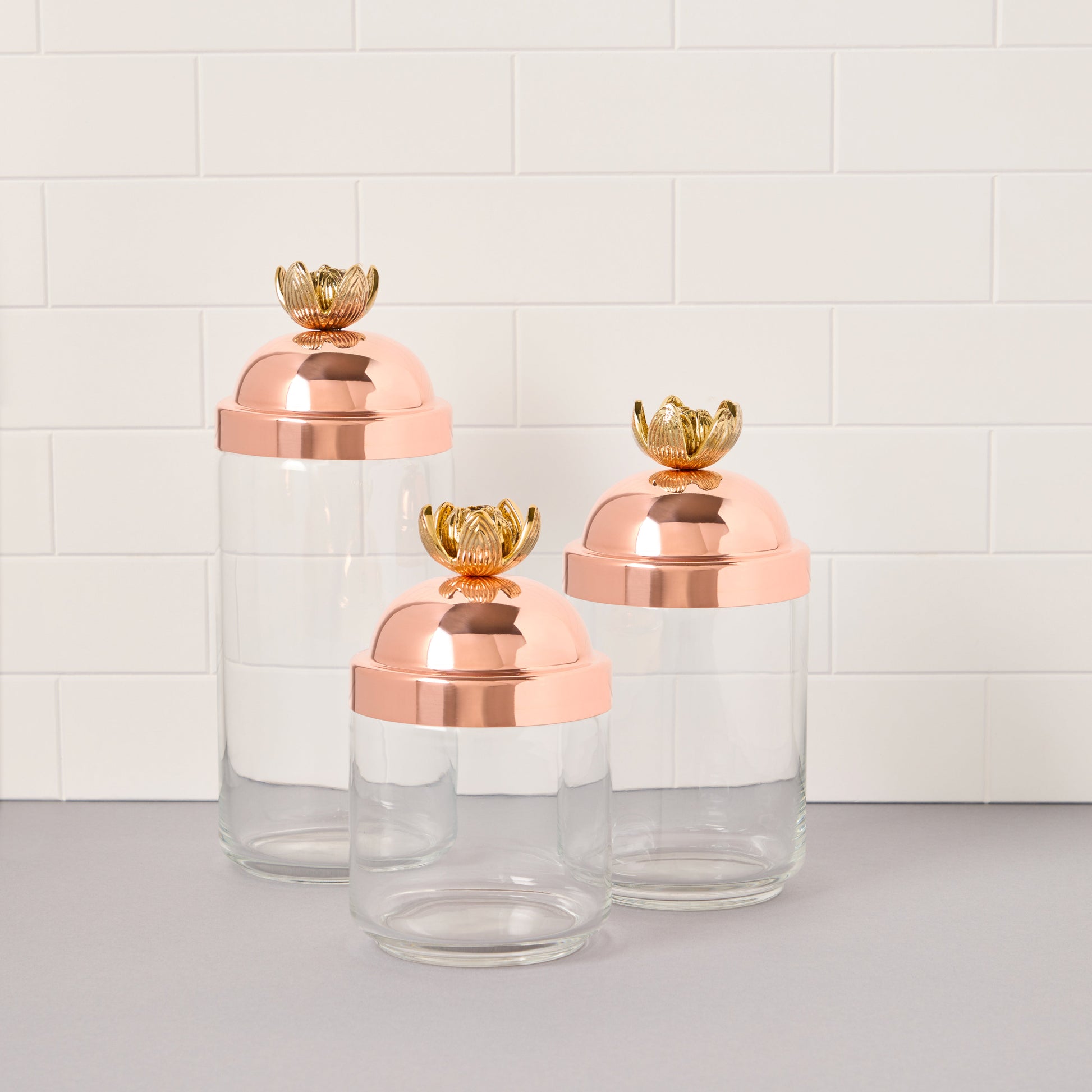 Elegant glass Jars with copper lids Ideal for storing sugar, dried goods, tea bags, coffee and more