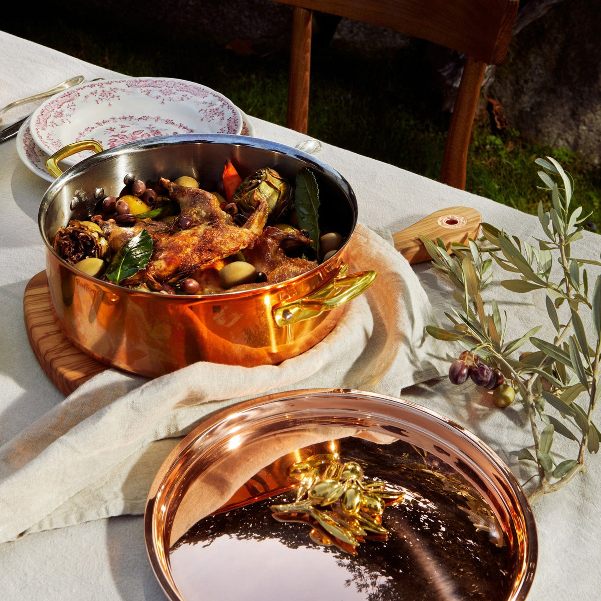 Olivia Cupra copper braiser with roasted chicken
