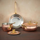 Hammered copper 5 Piece Set lined with high purity tin applied by hand over fire and bronze handles, from Ruffoni Historia collection