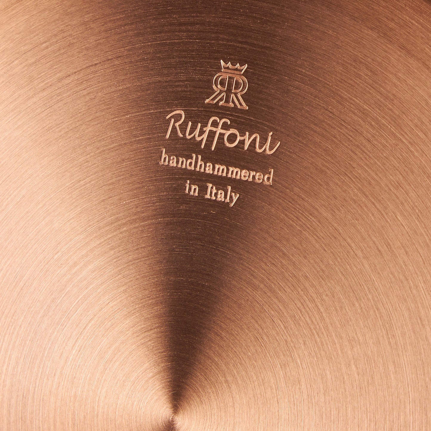 Ruffoni Made in Italy brand logo stamped under Opus Cupra copper soup pot for authenticity