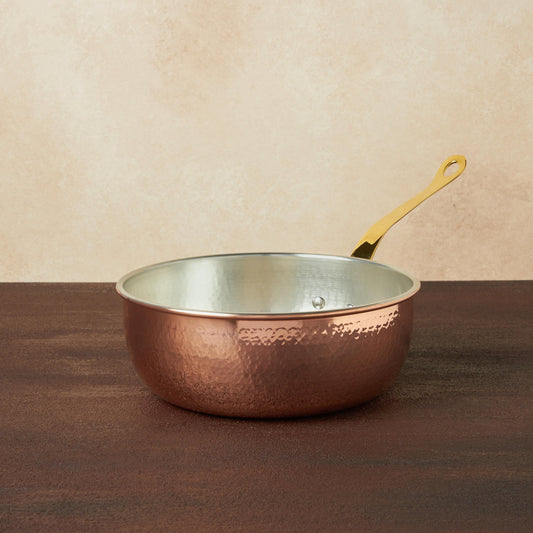 Hammered copper 3.5 Qt Chef's Pan  lined with high purity tin applied by hand over fire and bronze handles, from Ruffoni Historia collection