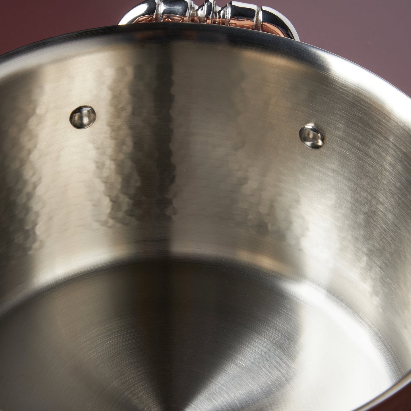 hammered stainless steel lining in large stockpot from Ruffoni
